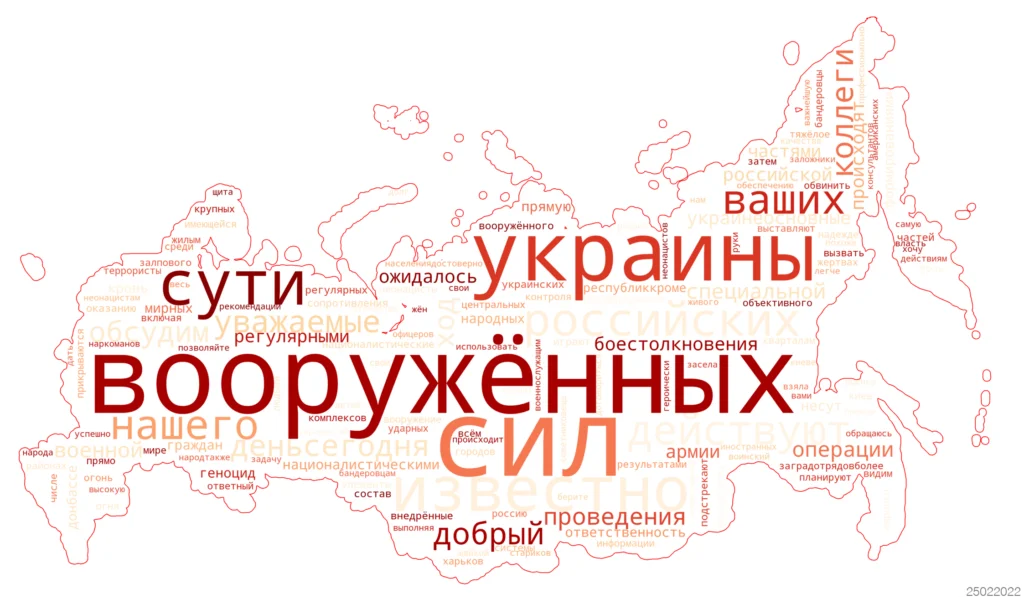 Облако слов в форме карты России с крупным словом «вооружённых»